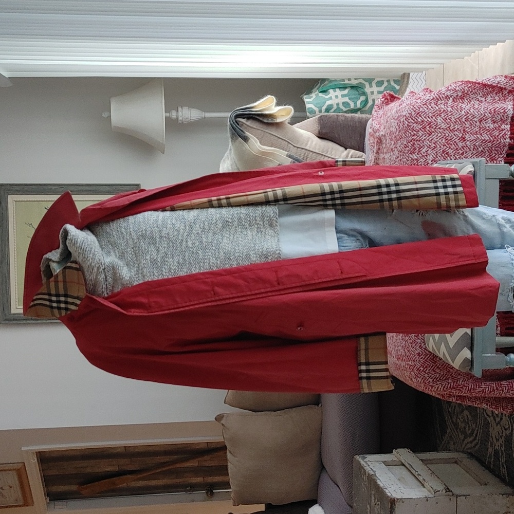 BURBERRY Holiday Red Nova Check lining cotton Balmacaan trench coat 14 L